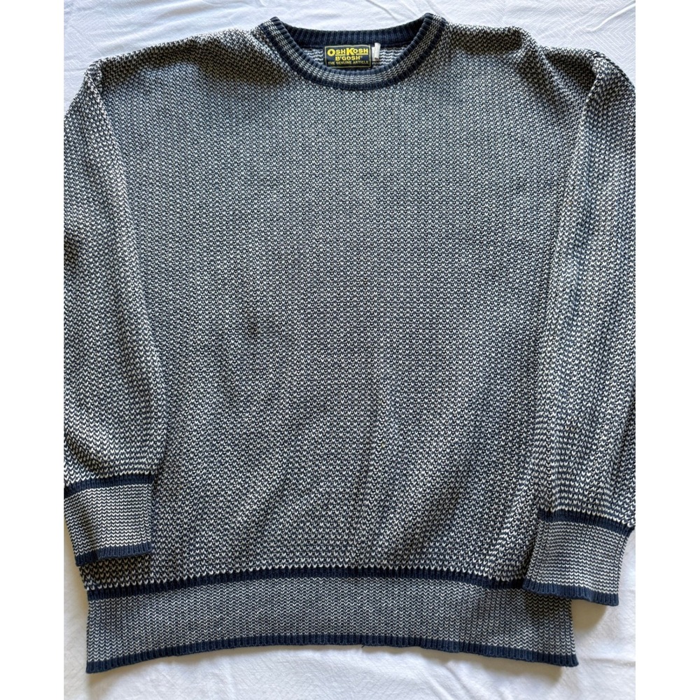 Vintage OshKosh B'gosh Mens XL Tall Navy White Birds Eye Knit Cotton Sweater USA